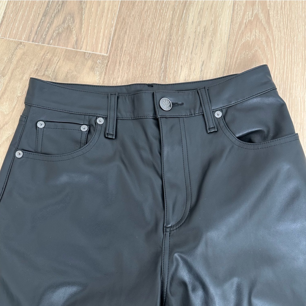 Rag & Bone Sofie Faux Leather Wide Leg High Rise Pants Dark Jeans Womens Size 26 - Picture 5 of 16